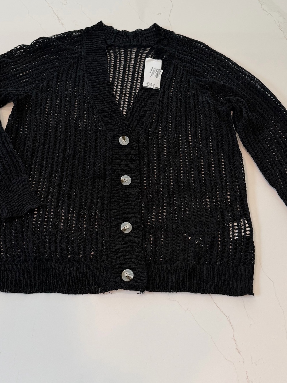 Fashion Brand Company Black Open-Weave Button Front Cardigan #398